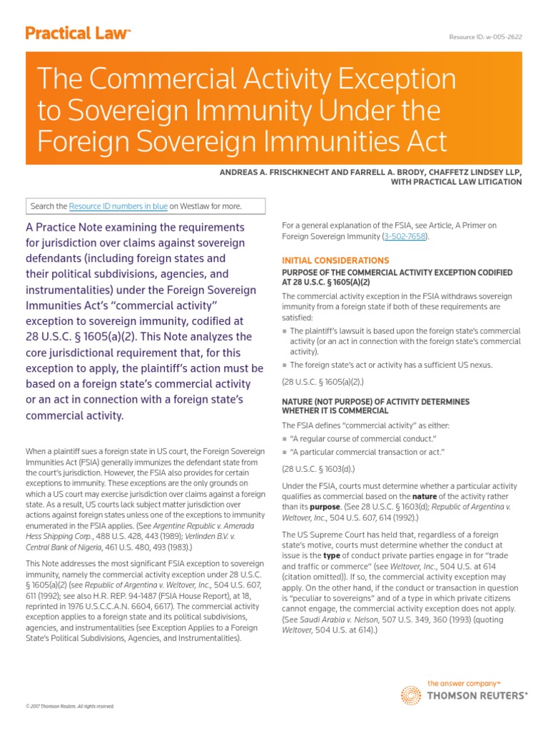 The Commercial Activity Exception to Sovereign Immunity Under the ...