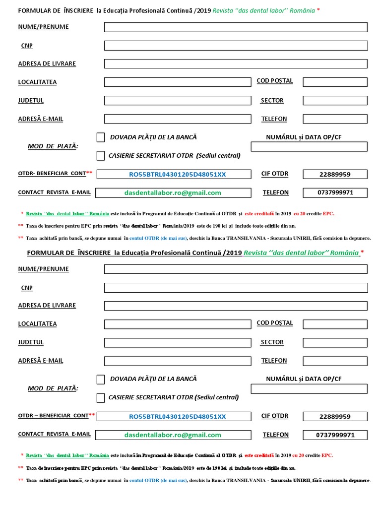 Formular Inscriere Revista Ddl 2019