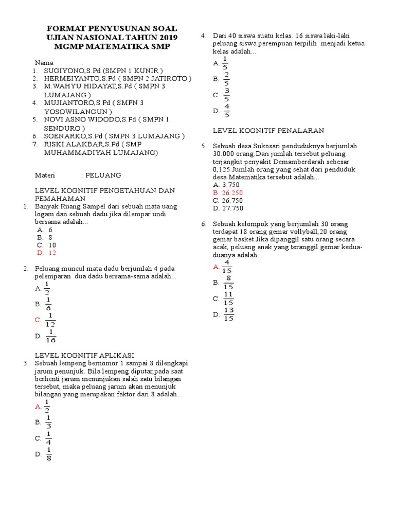 Format Penyusunan Soal Ujian Nasional Tahun 2019