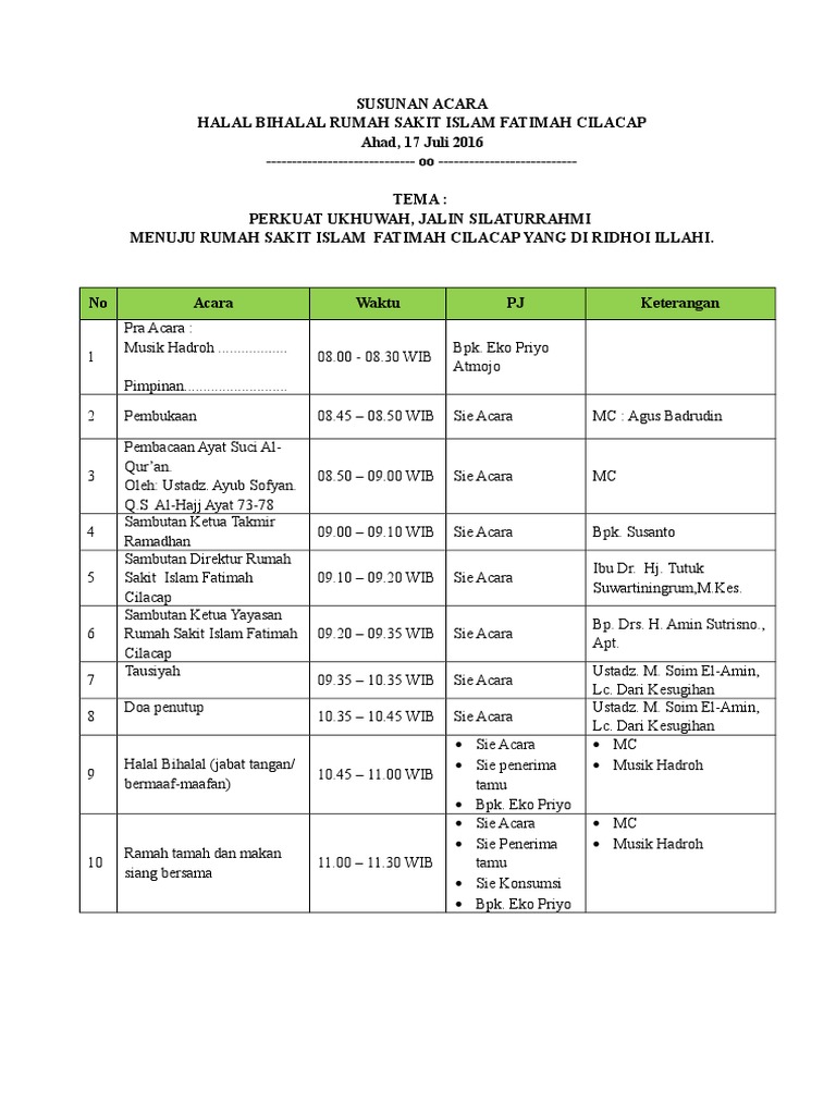 Susunan Acara Silaturahmi 2016