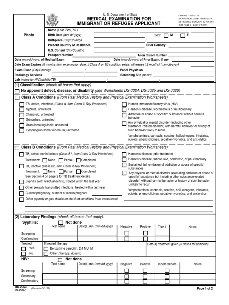 Ds 2053 Medical Examination Immigrant Visa PDF Vaccines Chronic Condition