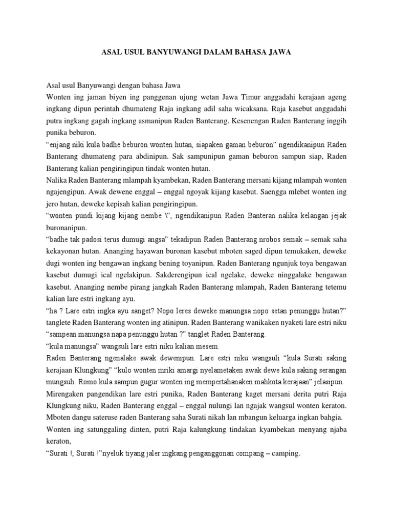 Asal Usul Banyuwangi Dalam Bahasa Jaw1