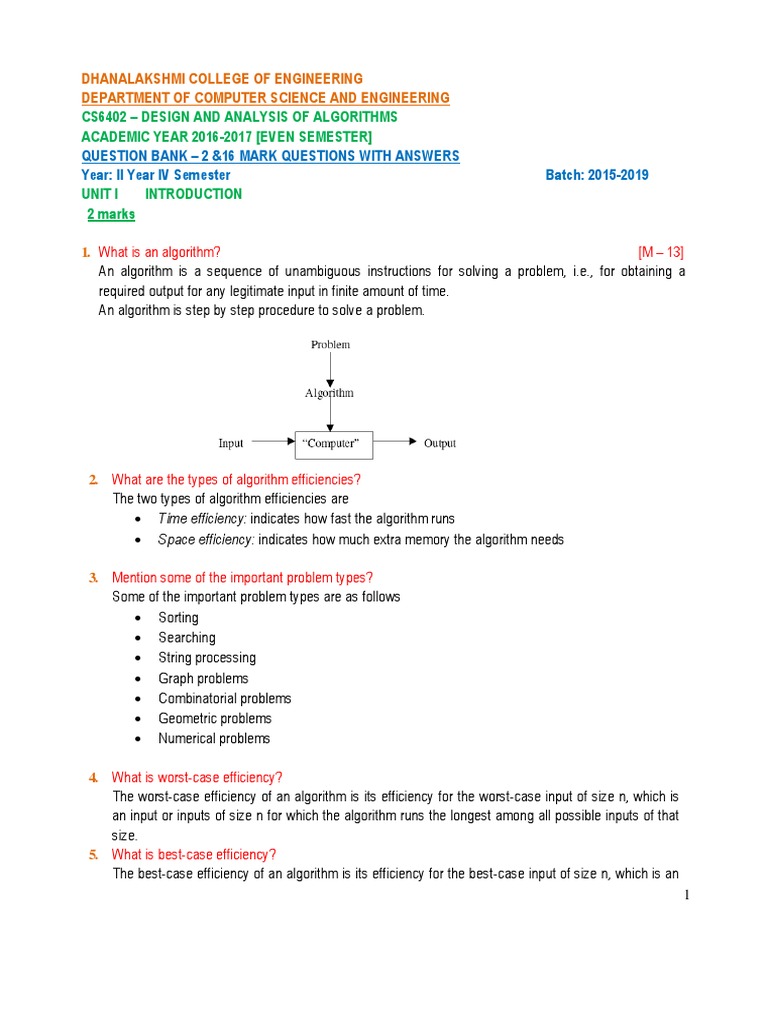 Cs6402 Daa Even Qa Qb Pdf Algorithms Time Complexity
