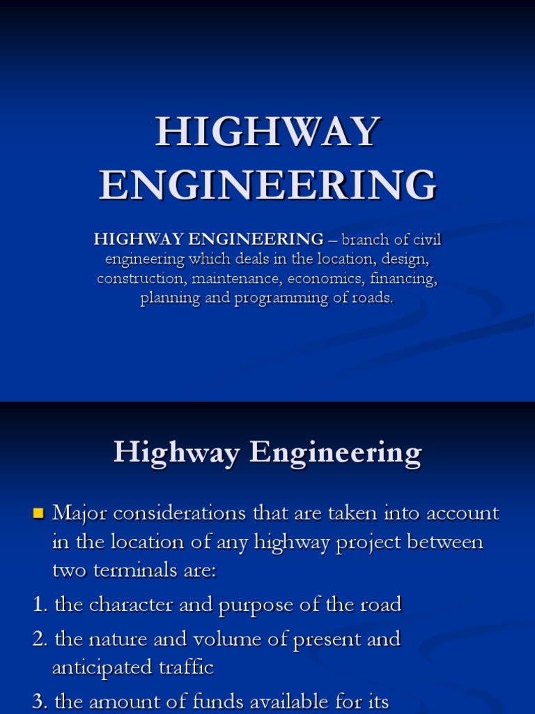 HIGHWAY ENGINEERING Branch of Civil PDF Traffic Highway