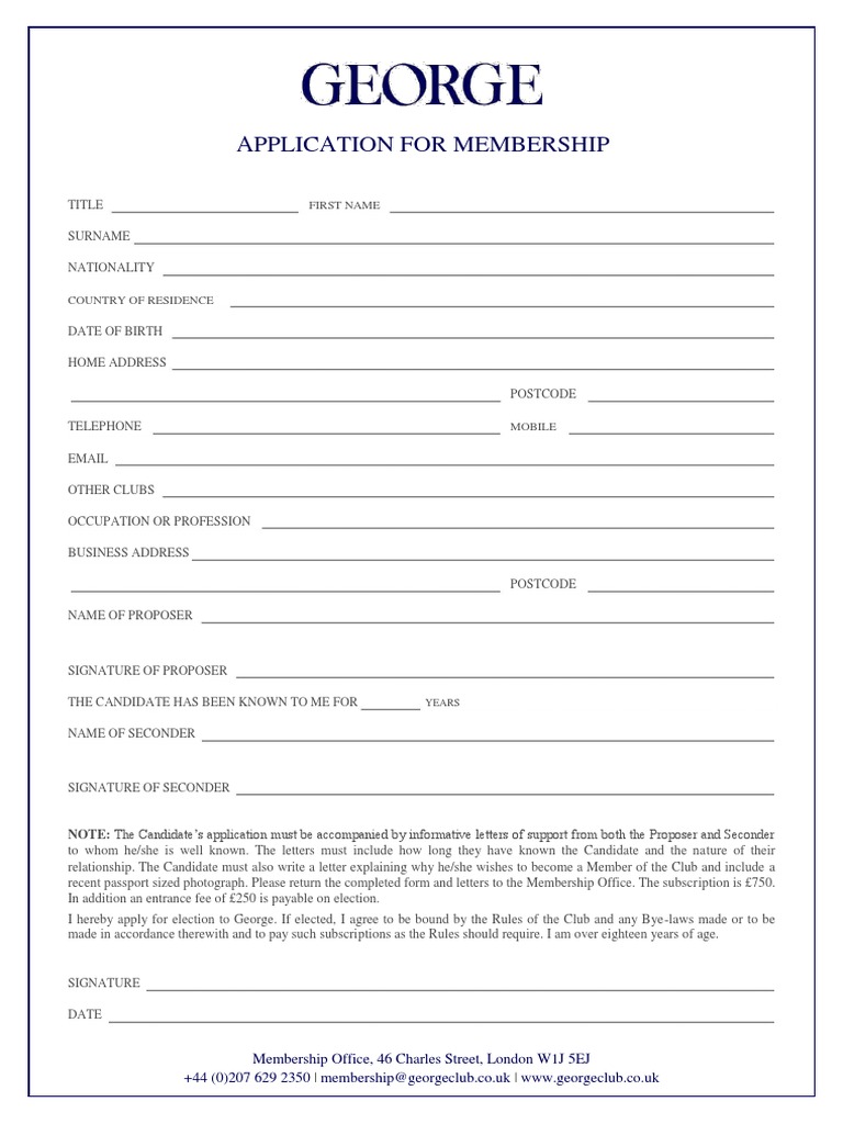 Membership Application Form for George Club | PDF | Government | Business
