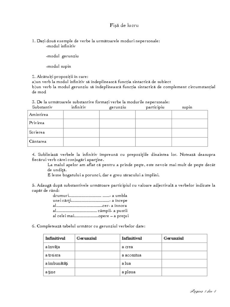 Fisa De Lucru Verb Pdf