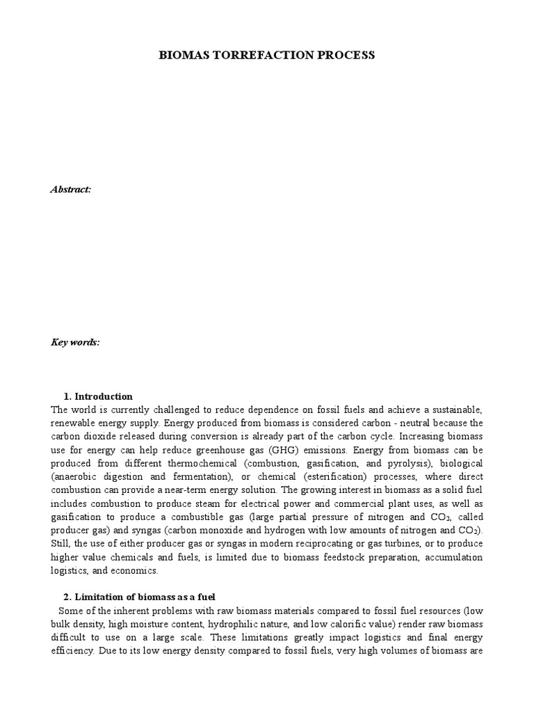 Biomass Torrefaction Process Overview | PDF | Biomass | Gasification