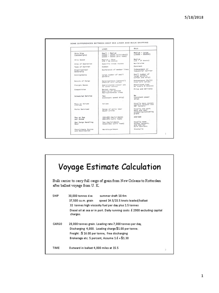 Voyage Estimate Calculation PDF Cargo Oil Tanker