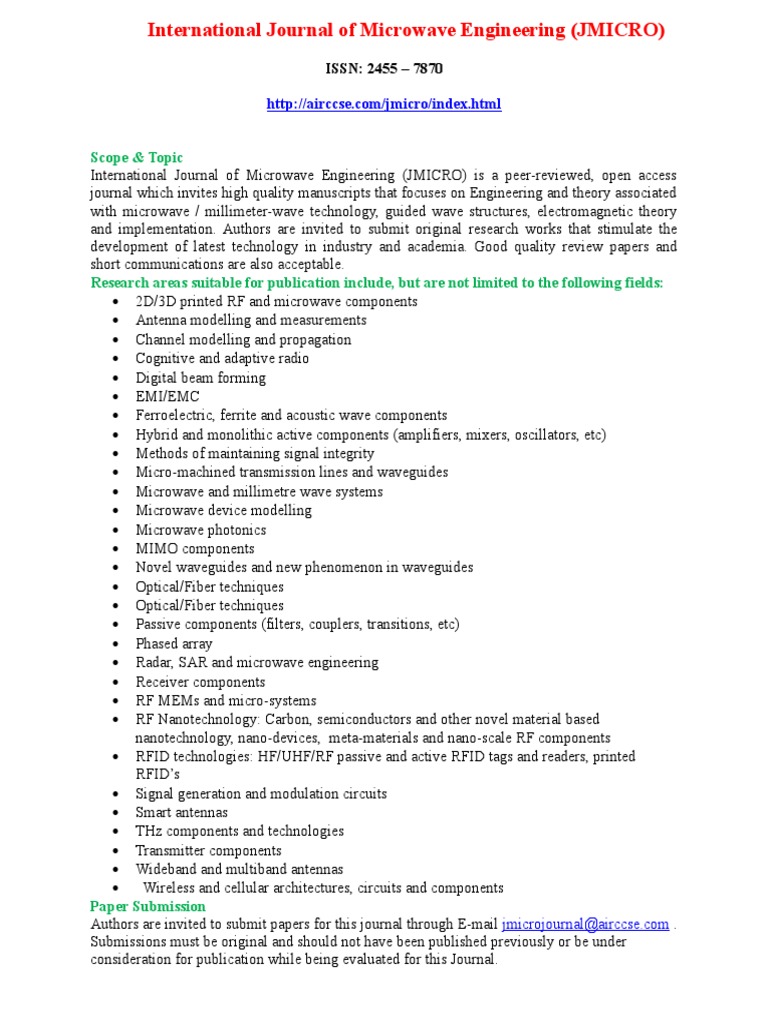 Scope & Topic ISSN 2455 7870 PDF Microwave Waveguide