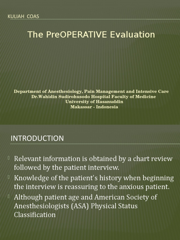 The Preoperative Evaluation | PDF | Anesthesia | Analgesic