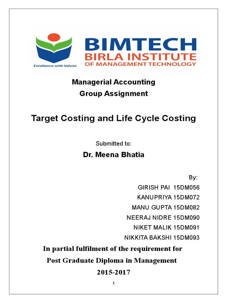 Target Costing and Life Cycle Costing - 305951881 | PDF | Marketing ...