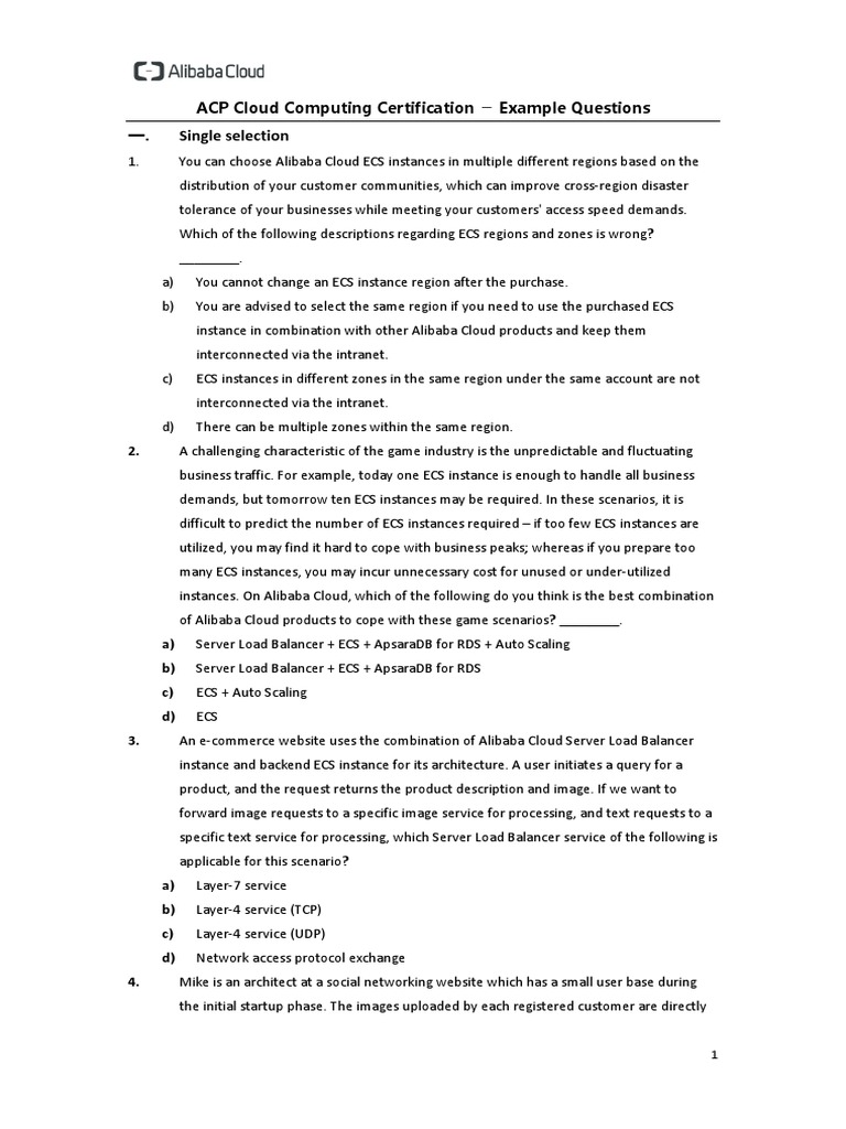 Alibaba Cloud ACP Certification Questions | PDF | Cloud Computing ...