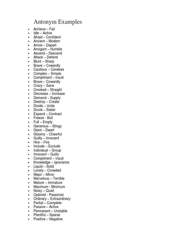 Antonym Examples Nature