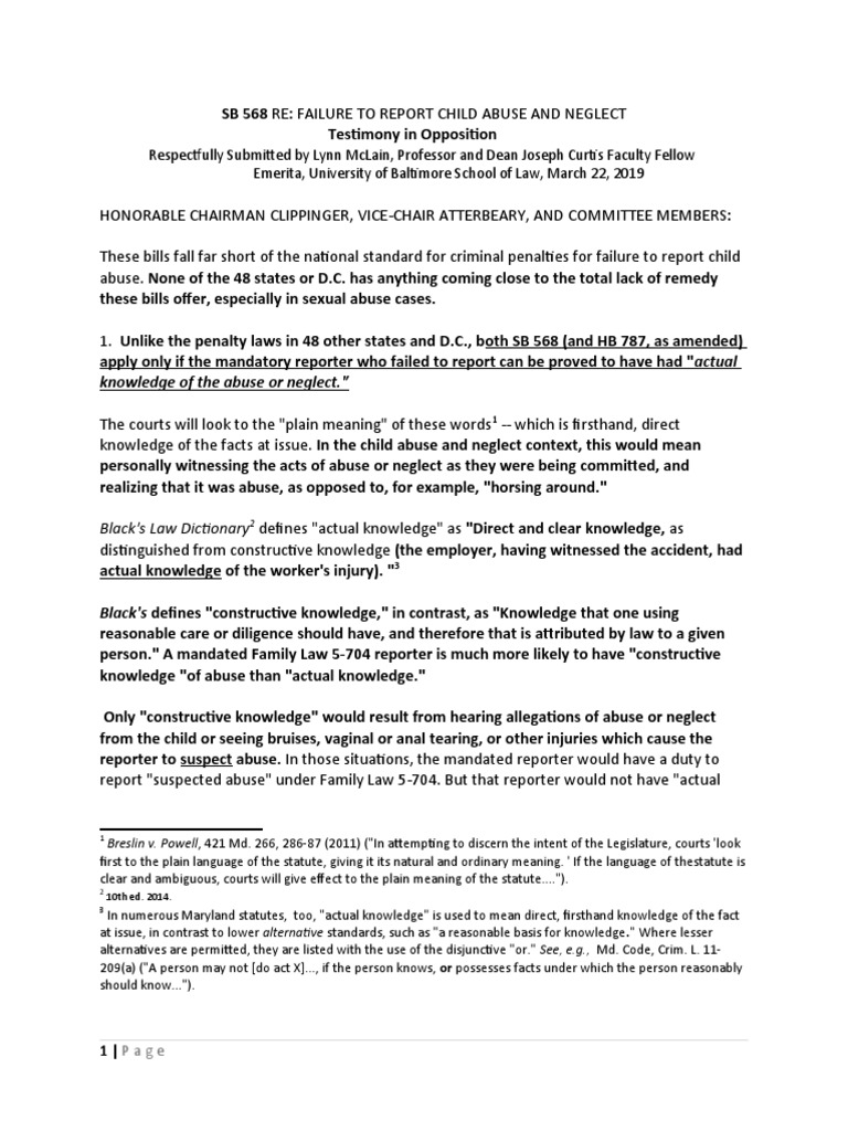 Knowledge of The Abuse or Neglect." PDF Child Abuse Statute Of