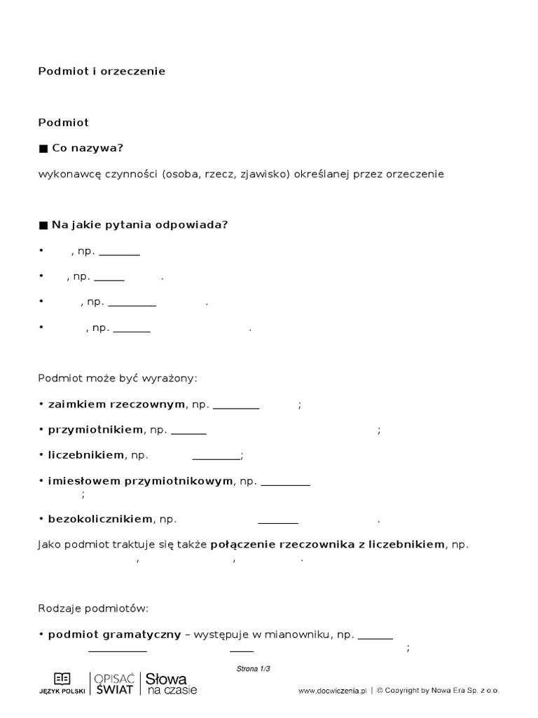 Podmiot I Orzeczenie Klasa 6 Podmiot I Orzeczenie | PDF