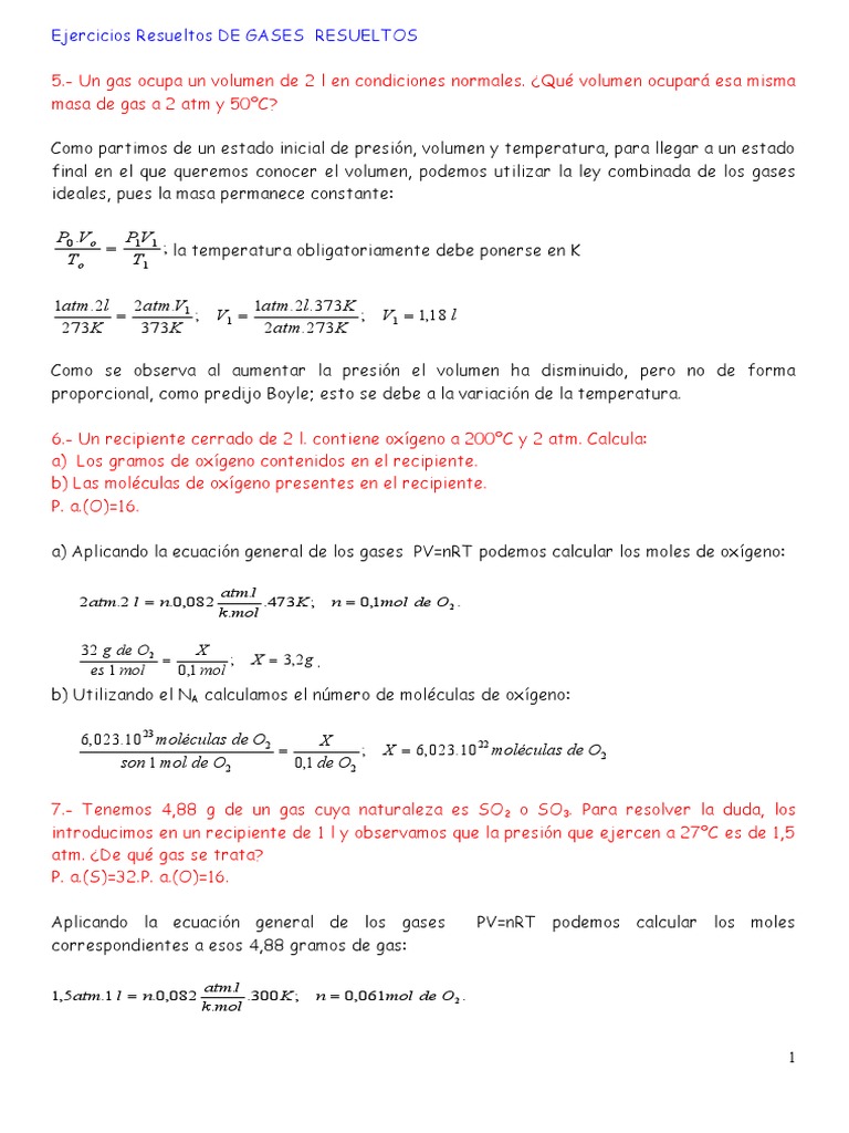 Ejercicios Resueltos de Gases Ideales | PDF | Gases | Mole (Unidad)