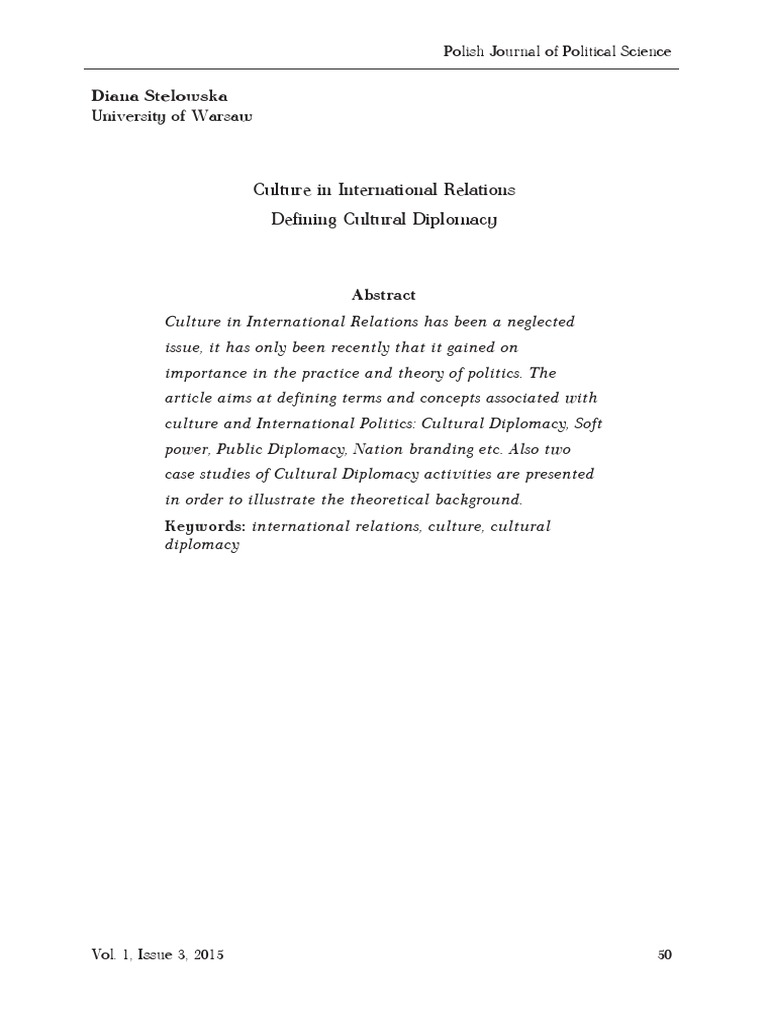 Defining Cultural Diplomacy in IR | PDF | Soft Power | Public Diplomacy
