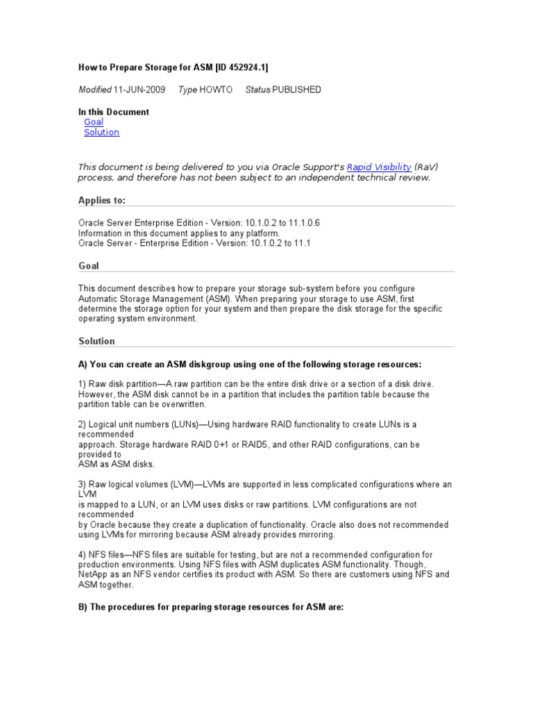 How To Prepare Storage For ASM | PDF | Oracle Database | Computer Data ...