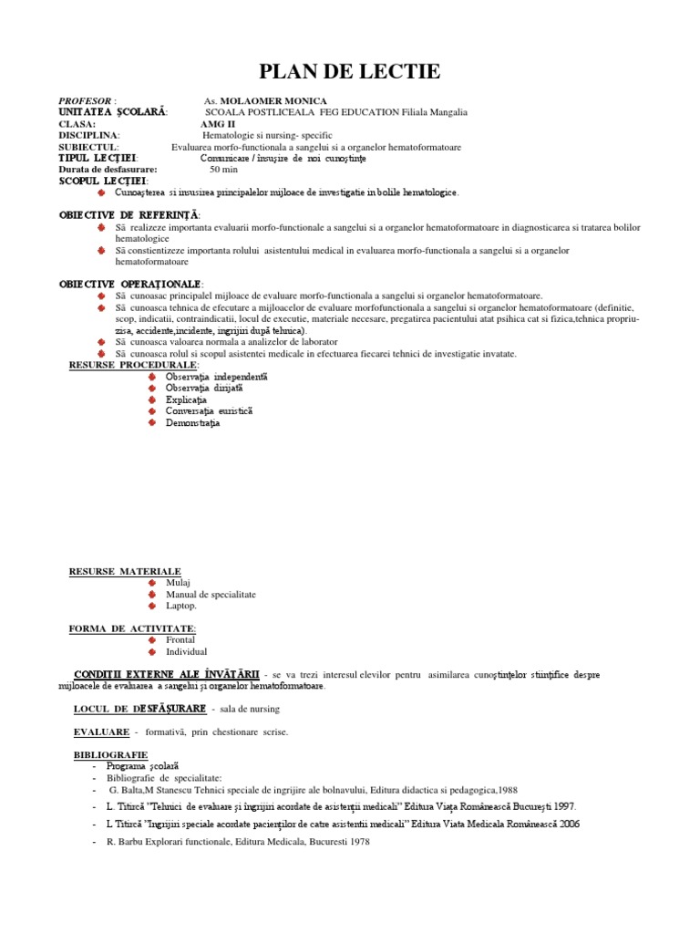 Plan de Lectie | PDF