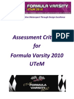 Assessment Criteria For Formula Varsity 2010 Utem: Competitive Motorsport Through Design Excellence