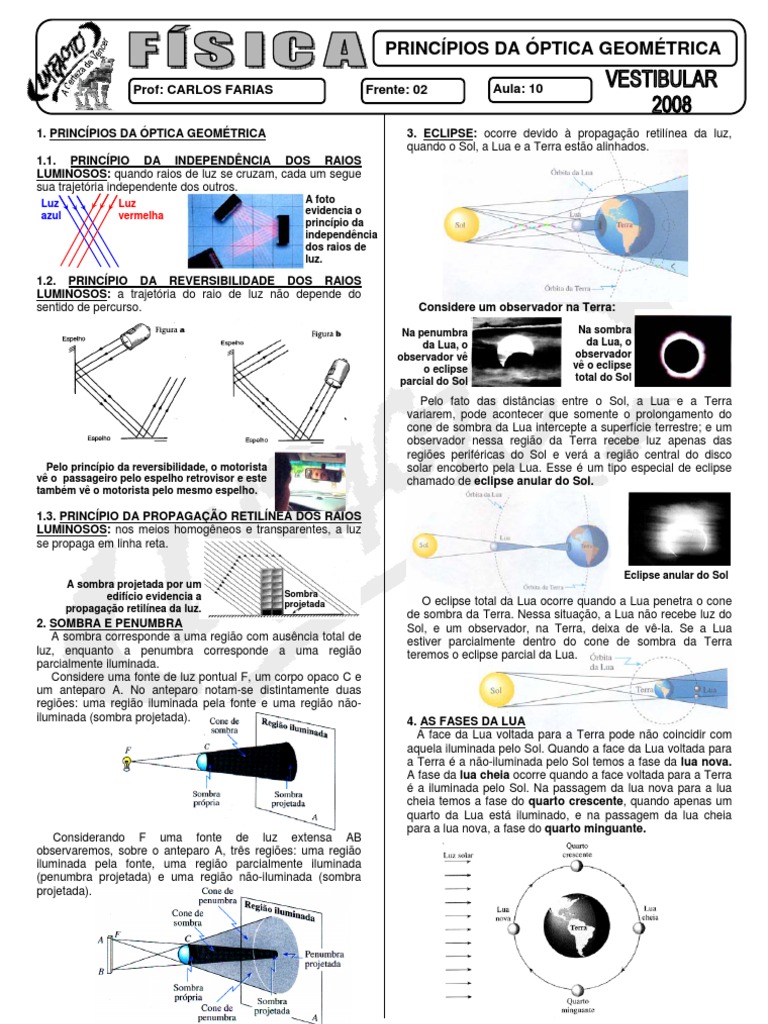 Física - Óptica - Princípios Da Óptica Geométrica | PDF | Eclipse | Lua