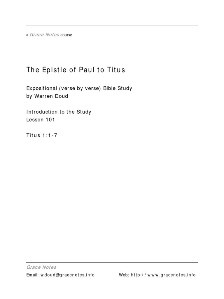 The Epistle of Paul To Titus: Grace Notes | PDF | Paul The Apostle ...