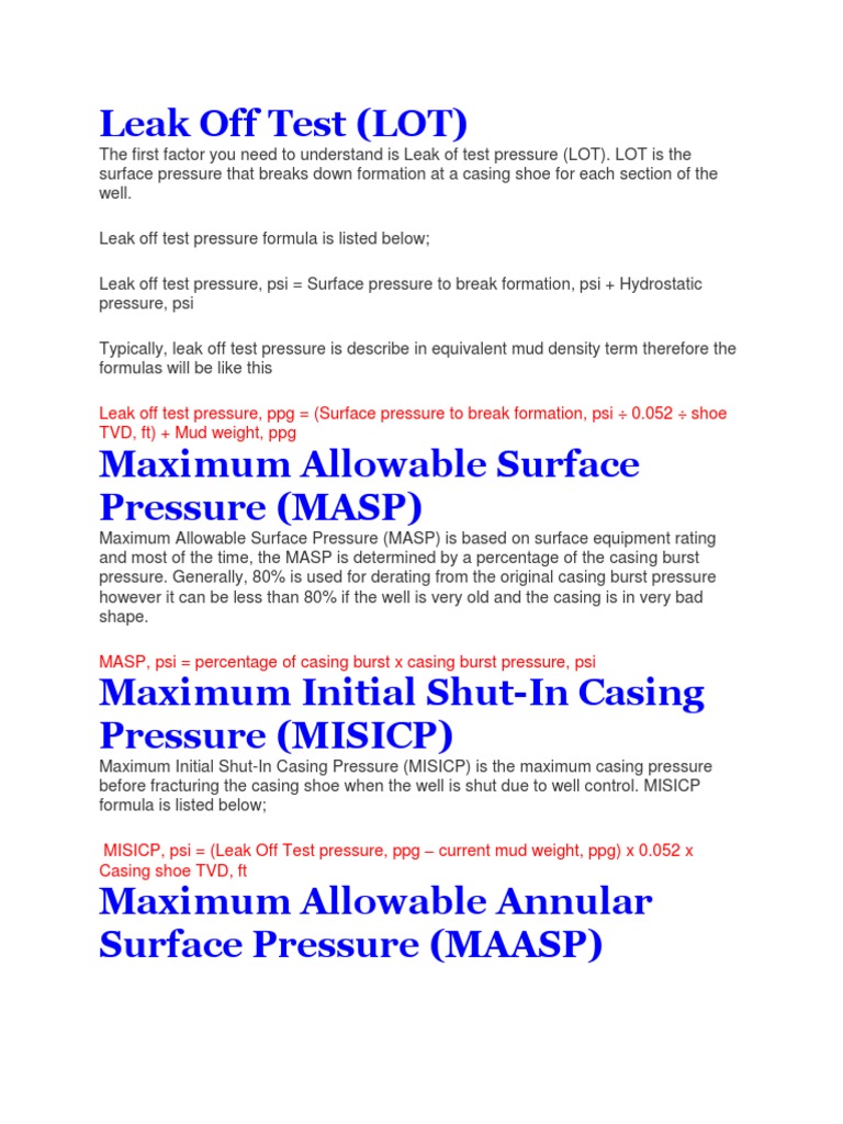 Leak Off Test Guideline PDF Pressure Gases