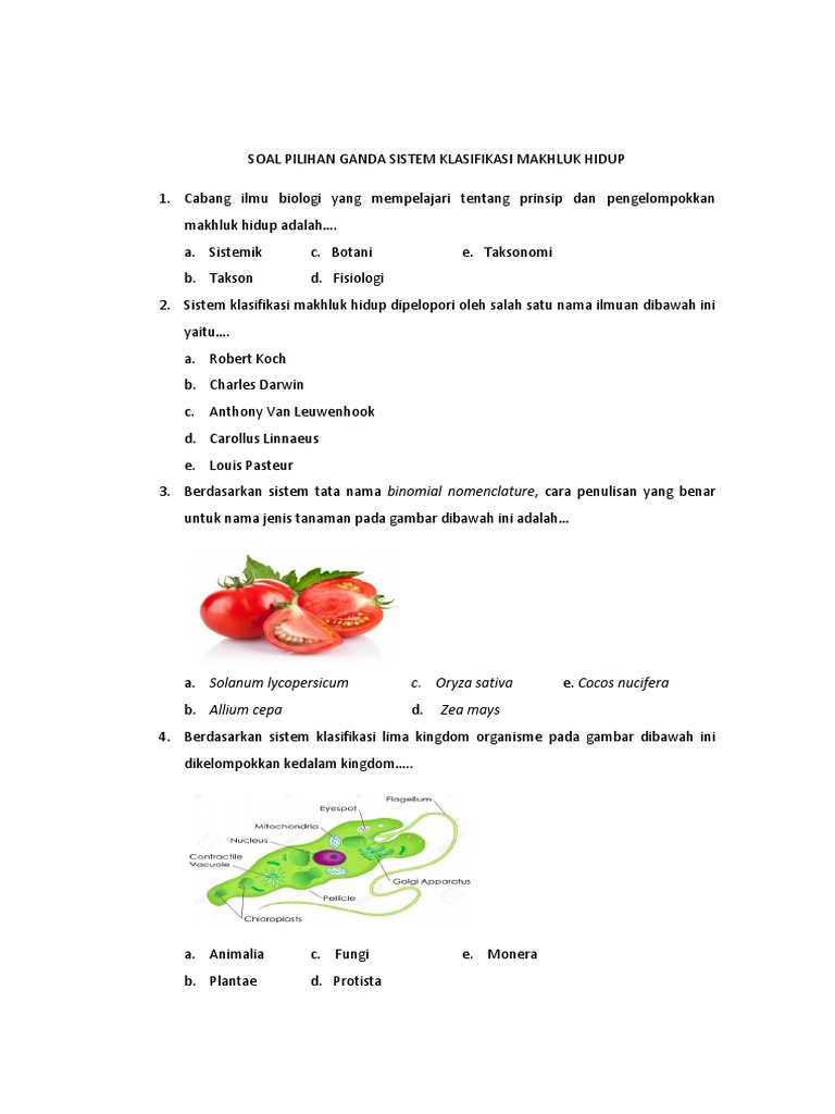 Soal Pilihan Ganda Sistem Klasifikasi Makhluk Hidup
