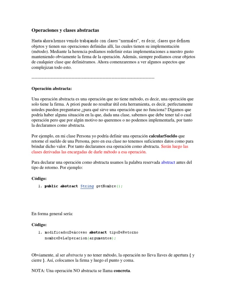 Clases y Operaciones Abstractas en Java | PDF | Objeto (informática ...