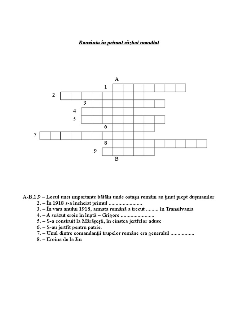 Romania In Primul Razboi Mondial Rebus Doc