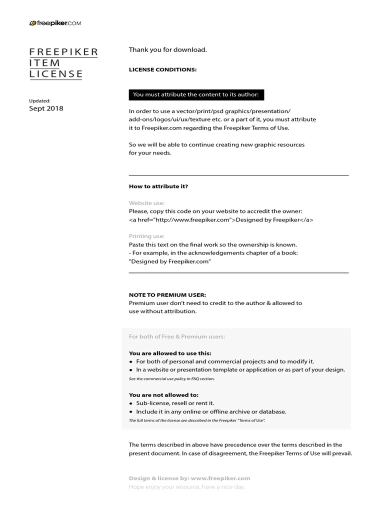 Freepiker Item License: Sept 2018 | PDF