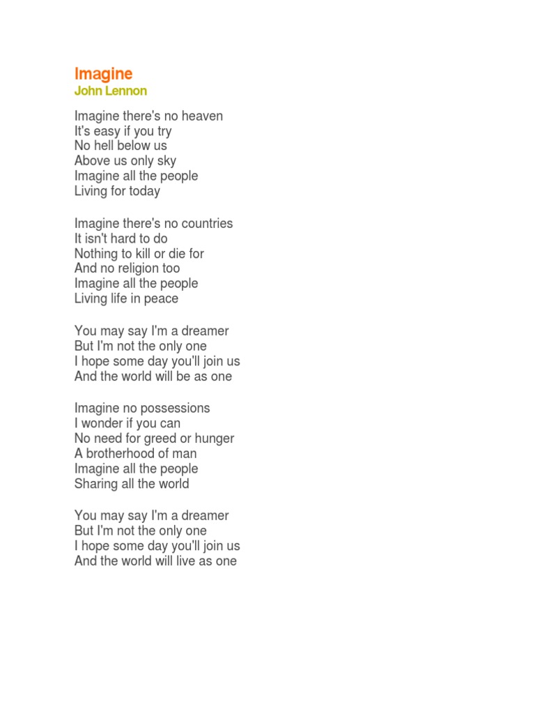 Imagine | PDF | Religion & Spirituality | Poetry
