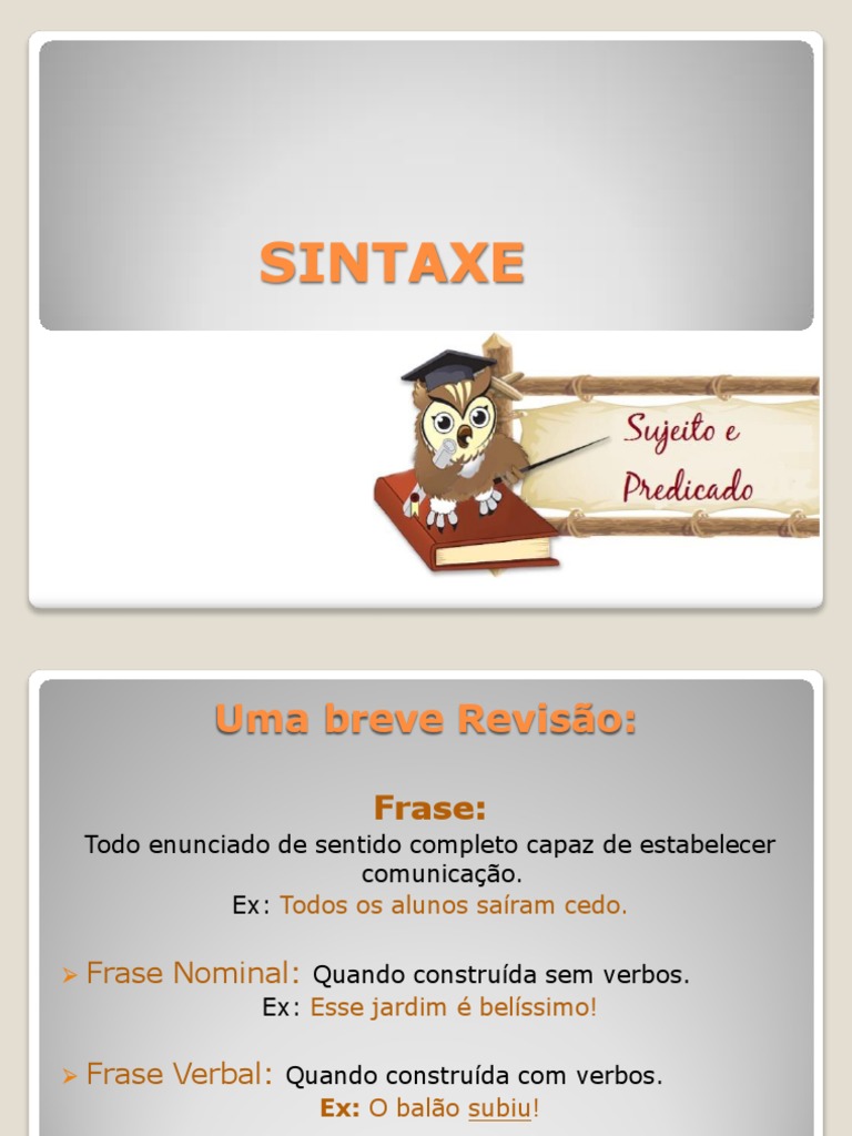 Sujeito e Predicado na Sintaxe | PDF | Assunto (gramática) | Predicado ...