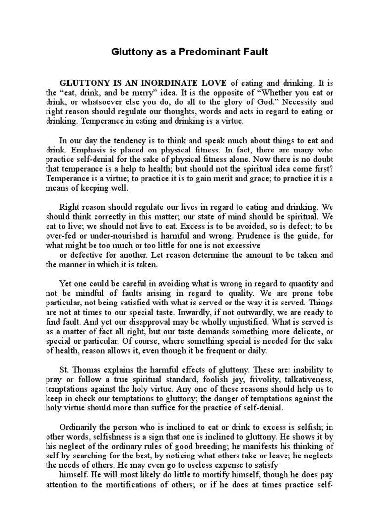 Understanding Gluttony and Temperance | PDF | Fasting | Prudence