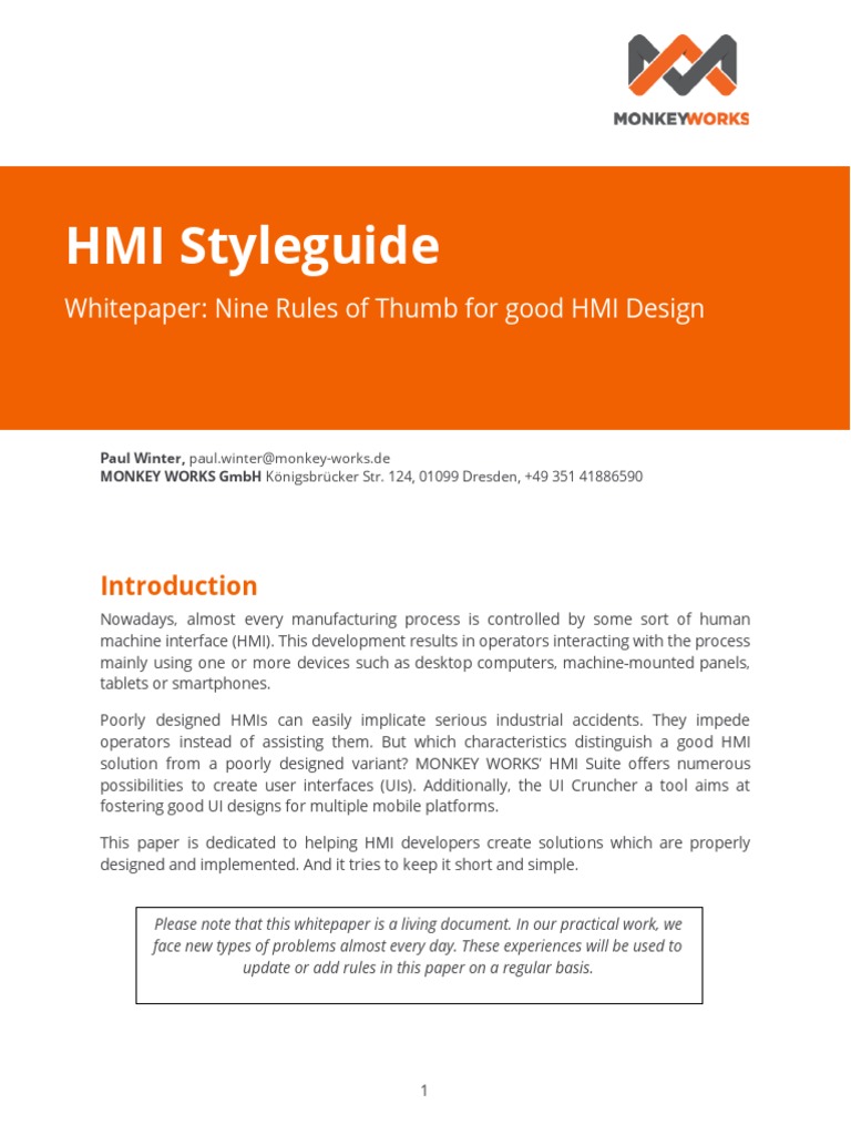 HMI Styleguide 9 Rules of Thumb For Good HMI Design MONKEYWORKS | PDF ...