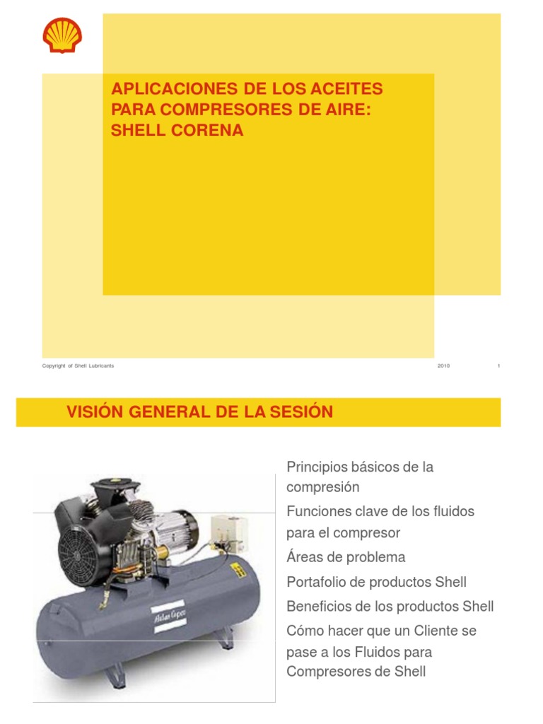 Aceites Shell para Compresores Corena | PDF | Gases | Pistón