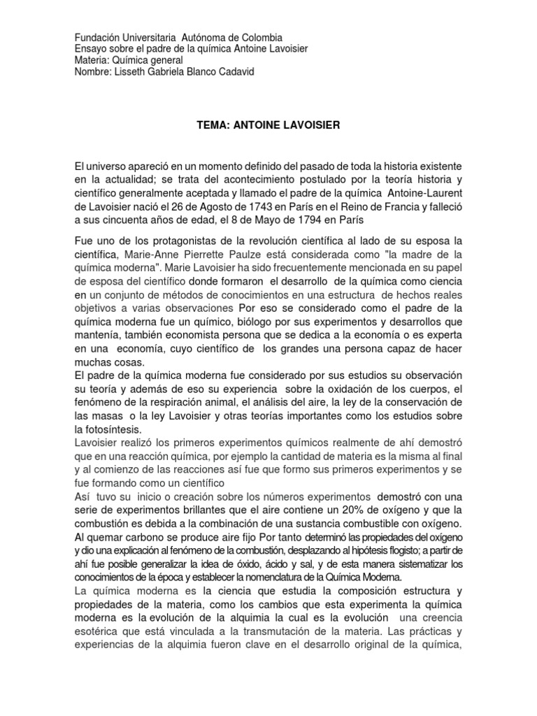 Ensayo Lavoiser | PDF | Alquimia | Química