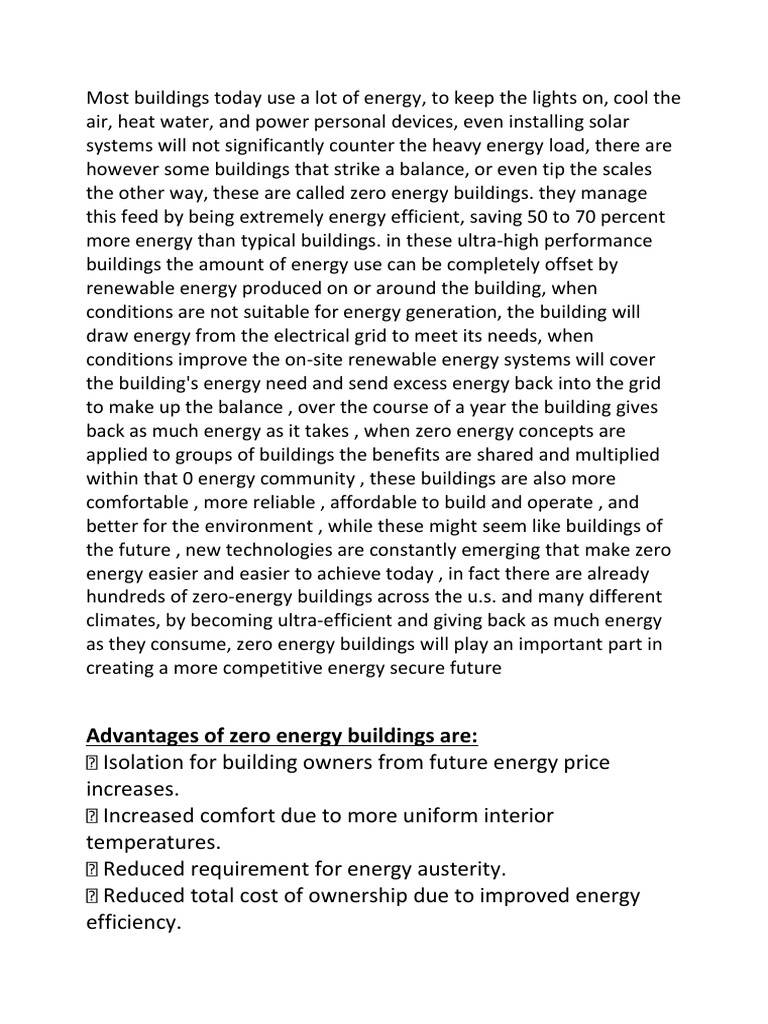 Zero Energy Building Overview and Benefits | PDF | Efficient Energy Use ...