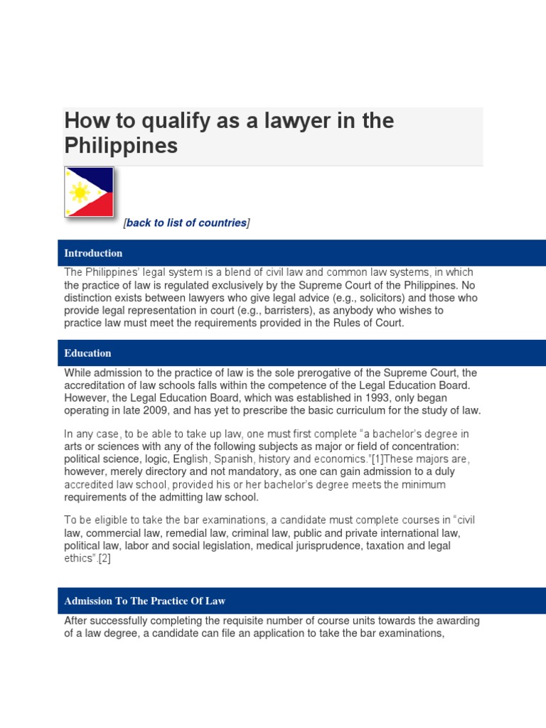 How To Qualify As A Lawyer in The Philippines Back To List of