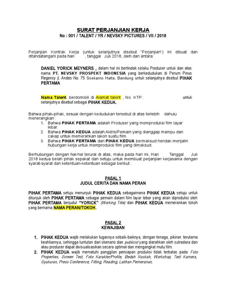 Draft Kontrak Talent