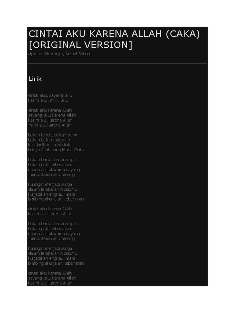 Lirik Lagu Cintai Aku Karena Allah Docx