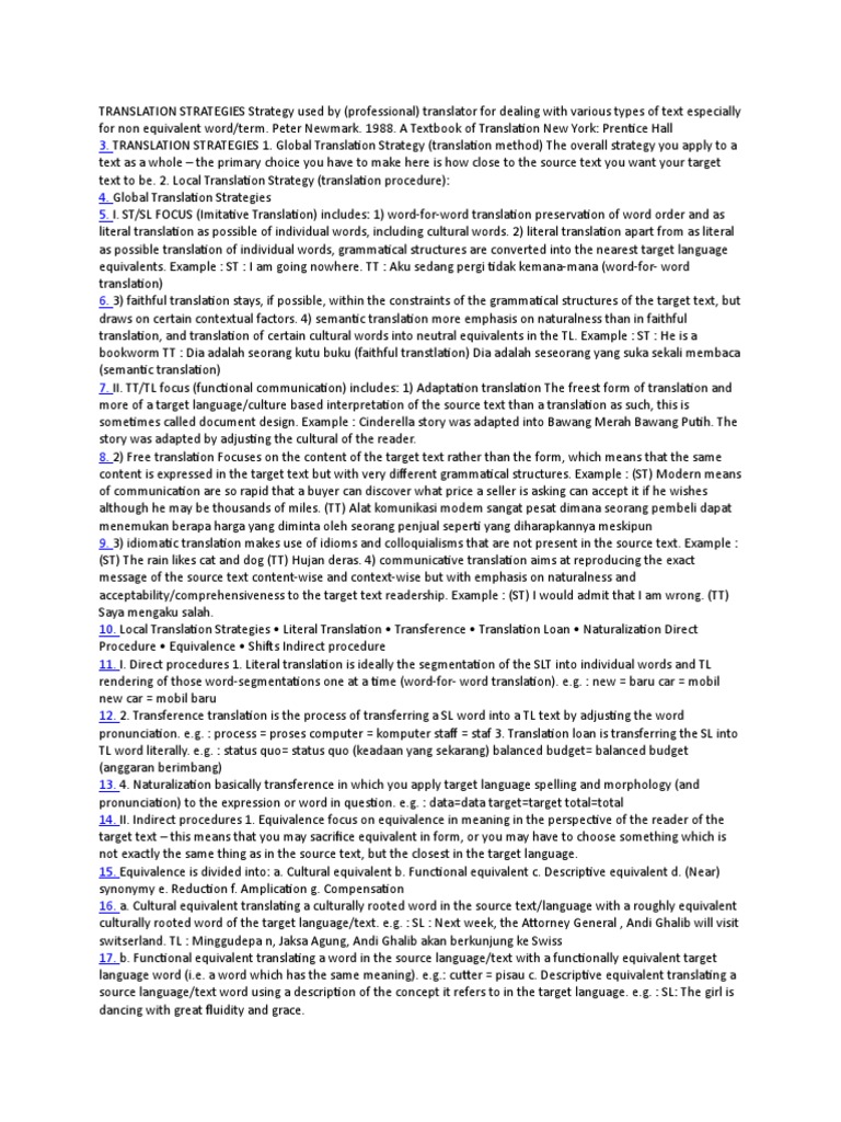 TRANSLATION STRATEGIES Strategy Used by | PDF | Translations | Part Of ...