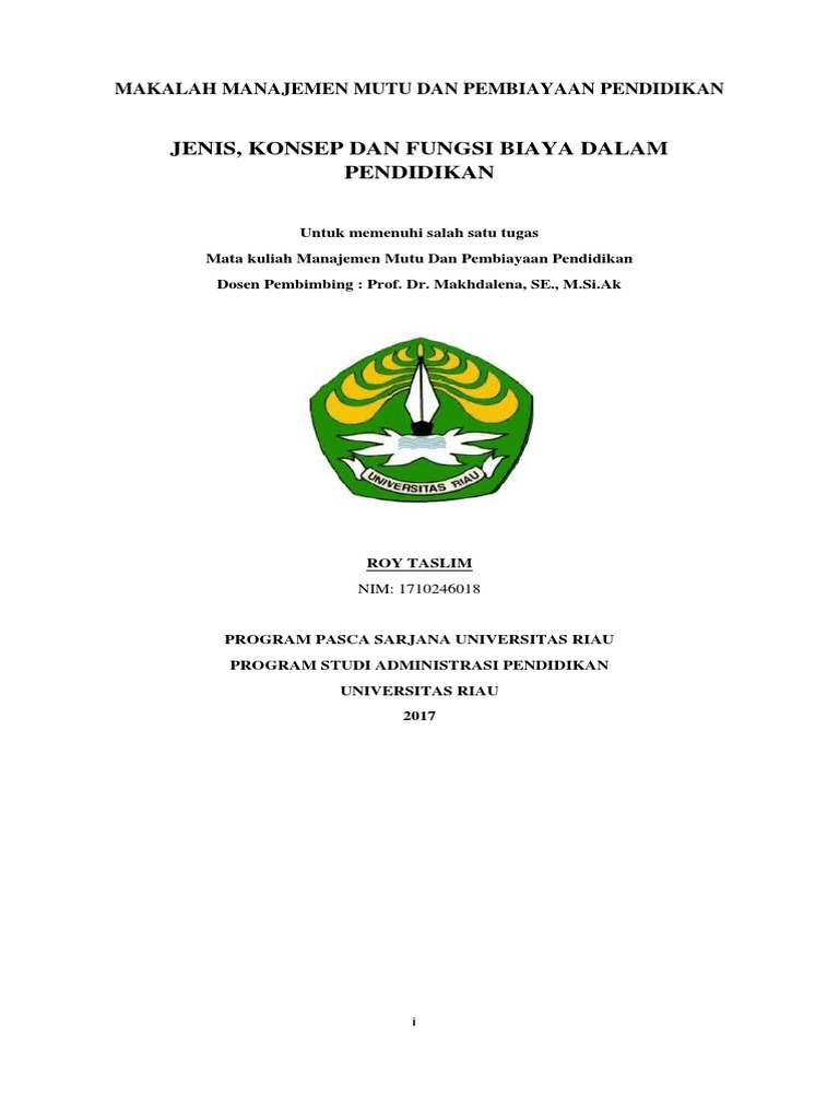 Makalah Manajemen Mutu Dan Pembiayaan Pendidikan 2017 Docx