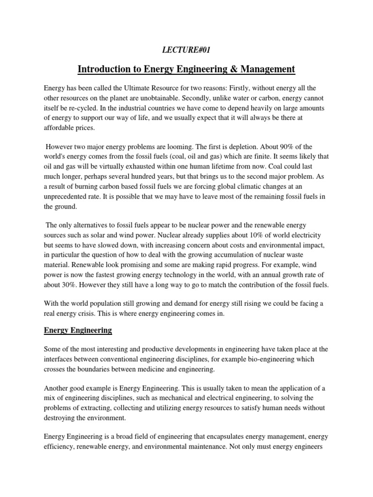 Lecture 1 Energy Engineering | PDF | Energy Management | Compact ...