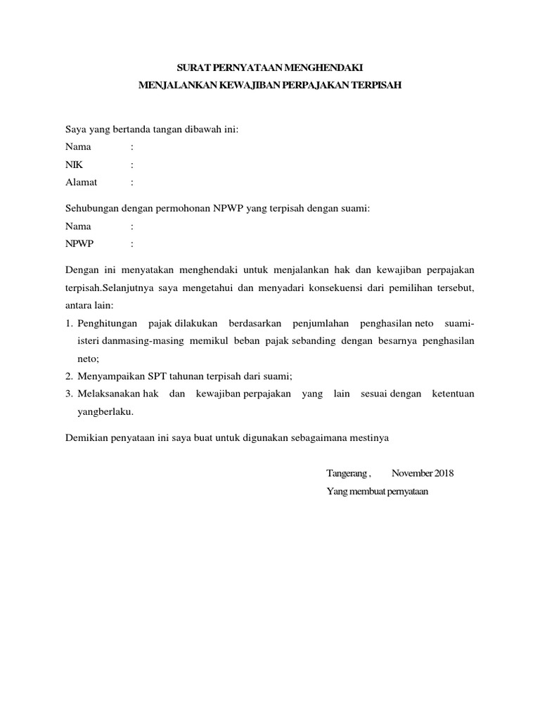 Contoh Surat Pernyataan Menghendaki Melaksanakan Hak Dan Kewajiban