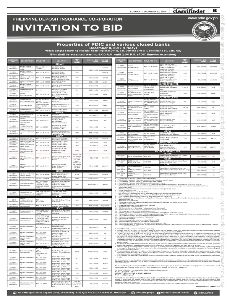 Pdic Invitation To Bid Sample | PDF | Easement | Law And Economics