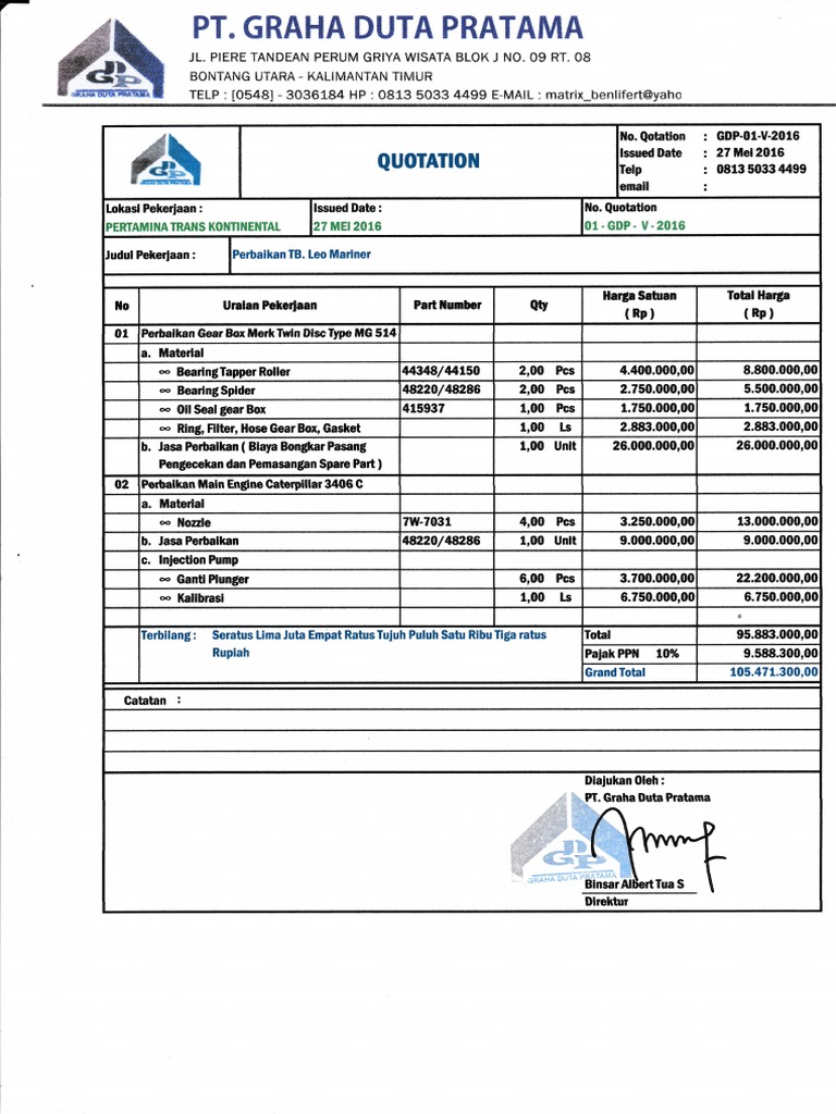 Quotation for Gearbox and Engine Repair | PDF