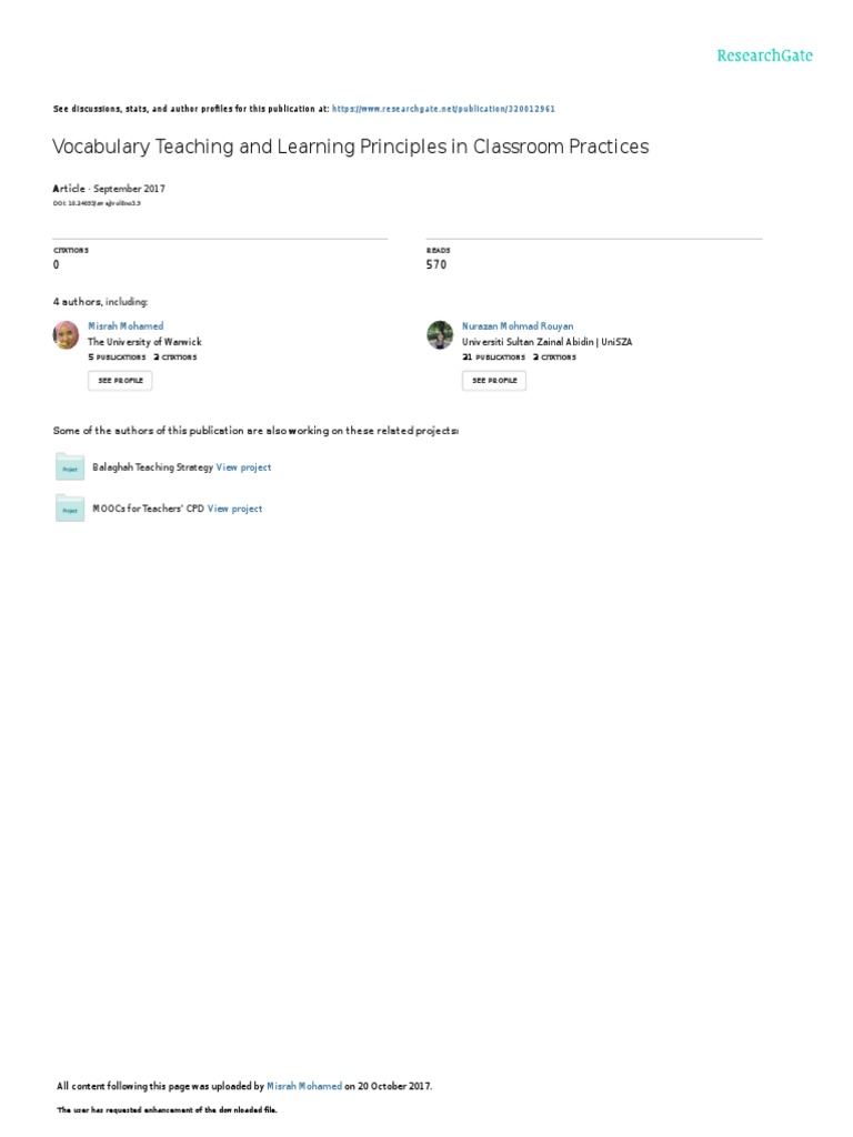 Vocabulary Teaching Principles in Practice | PDF | Vocabulary | Second ...