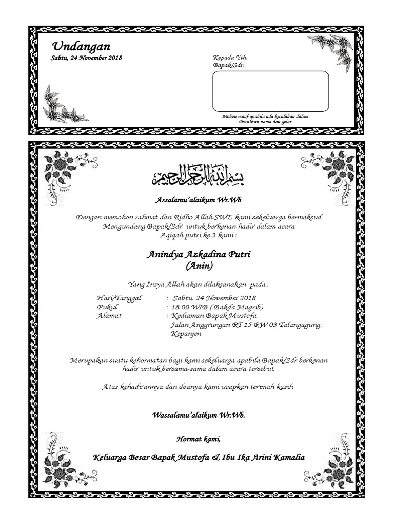 5800 Koleksi Contoh Undangan Aqiqah Excel Terbaik Gratis