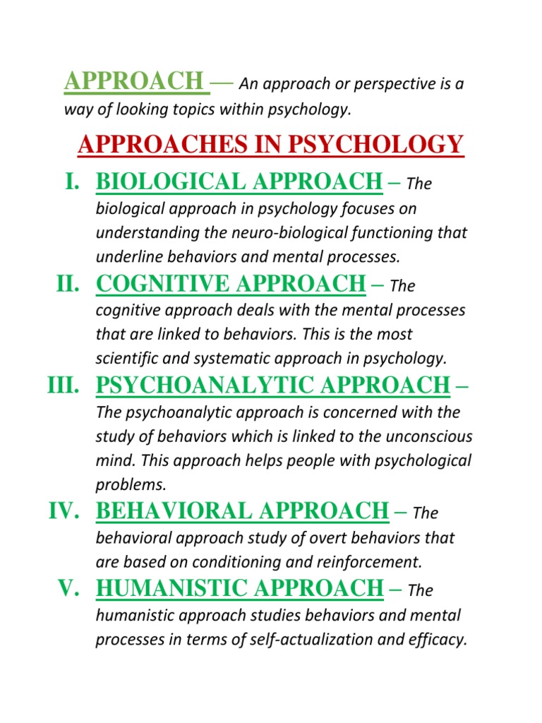 Overview of Psychological Approaches | PDF | Career & Growth | Science ...